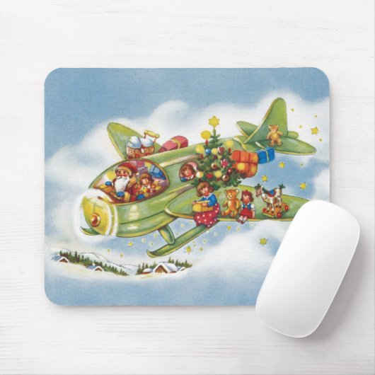 サンタクロースと飛行機のヴィンテージ飛んでいるクリスマス マウスパッド (マウス)