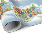 サンタクロースと飛行機のヴィンテージ飛んでいるクリスマス ラッピングペーパー (ロールコーナー)