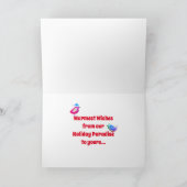 サンタクロースと鳥のビーチメリークリスマス シーズンカード (内部)