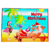 サンタクロースと鳥のビーチメリークリスマス ラージペーパーバッグ (裏面)