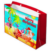 サンタクロースと鳥のビーチメリークリスマス ラージペーパーバッグ (裏面アングル)