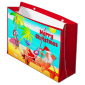 サンタクロースと鳥のビーチメリークリスマス ラージペーパーバッグ (正面アングル)