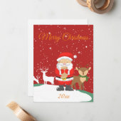 サンタクロースと鹿かわいいレトロトレンディー冬のクリスマス ノートカード (正面/裏面インサイチュ)