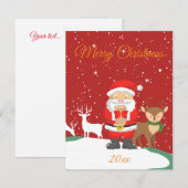 サンタクロースと鹿かわいいレトロトレンディー冬のクリスマス ノートカード (正面/裏面)