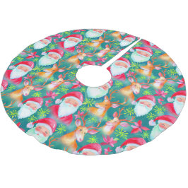 サンタクロースと鹿の柄 ブラッシュドポリエステルツリースカート