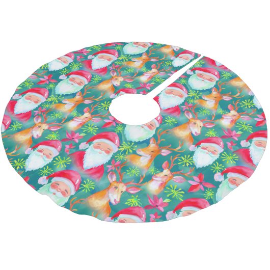 サンタクロースと鹿の柄 ブラッシュドポリエステルツリースカート (アングル)