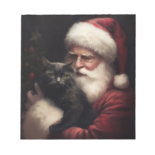 サンタクロースと黒猫のクリスマスデザイン ノートパッド (正面)