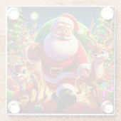 サンタクロースと2トナカイイラストレーション ガラスコースター (裏面)