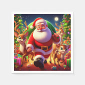サンタクロースと2トナカイイラストレーション スタンダードカクテルナプキン (正面)