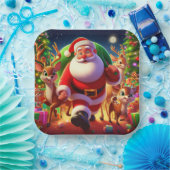 サンタクロースと2トナカイイラストレーション ペーパープレート (パーティー)