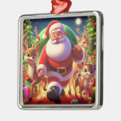 サンタクロースと2トナカイイラストレーション メタルオーナメント (左)