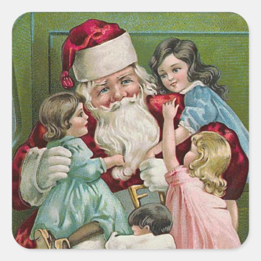 「サンタクロースと4人の子どもたち」 スクエアシール (正面)