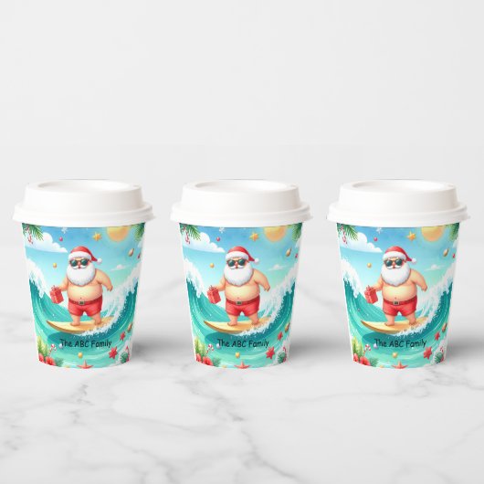サンタクロースと7月のクリスマスサーフィン 紙コップ (複数)