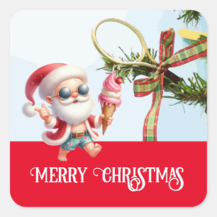 サンタクロースと7月のテニスクリスマス スクエアシール