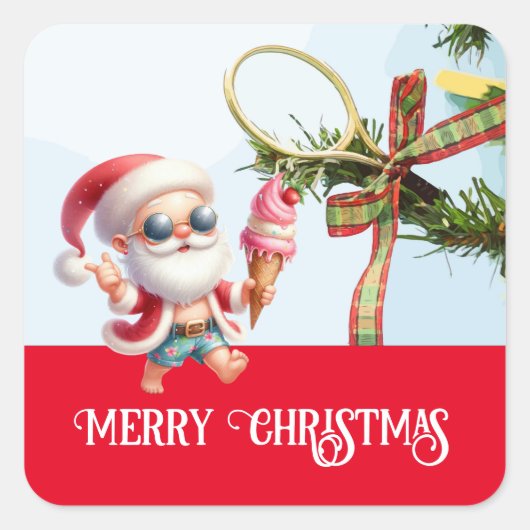 サンタクロースと7月のテニスクリスマス スクエアシール (正面)