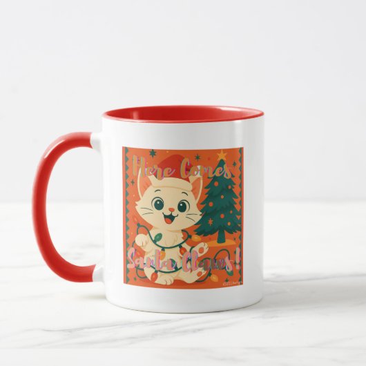 サンタクロースにゃんこ!かわいい&面白いネコ マグカップ (左)