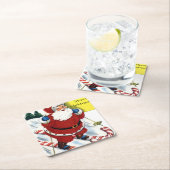 サンタクロースにキャンディーケーンスキースキースクリスマス スクエアペーパーコースター (インサイチュ)