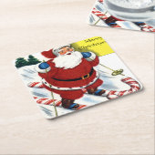 サンタクロースにキャンディーケーンスキースキースクリスマス スクエアペーパーコースター (アングル)