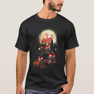 サンタクロースに引かれてダックスフントトナカイ クリスマス Tシャツ