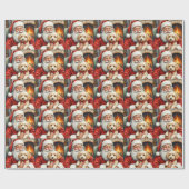 サンタクロースに抱かれたコッカプーのクリスマスアート ラッピングペーパー (フラット)