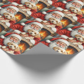 サンタクロースに抱かれたコッカプーのクリスマスアート ラッピングペーパー (角)