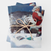 サンタクロースに本を持って煙突を降りる ラッピングペーパーシート (インサイチュ)