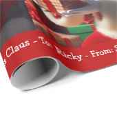 サンタクロースに男の子の名前を追加クリスマスグリーン ラッピングペーパー (ロールコーナー)
