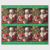 サンタクロースに男の子の名前を追加クリスマスグリーン ラッピングペーパー (フラット)