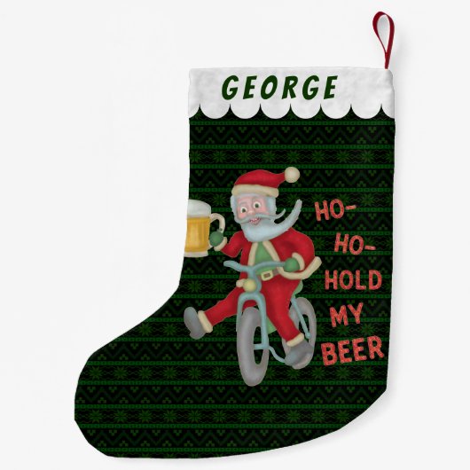 サンタクロースのおもしろいな把握私のビールクリスマスのユーモア スモールクリスマスストッキング (裏面)