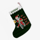 サンタクロースのおもしろいな把握私のビールクリスマスのユーモア スモールクリスマスストッキング (裏面 (吊り時))