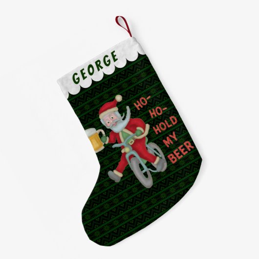 サンタクロースのおもしろいな把握私のビールクリスマスのユーモア スモールクリスマスストッキング (裏面 (吊り時))