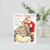 サンタクロースのおもちゃだらけのバッグ、ヴィンテージ ポストカード (スタンド正面)