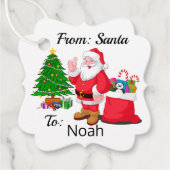サンタクロースのお子様の名前のギフトラップからファンシー フェイバータグ (正面)