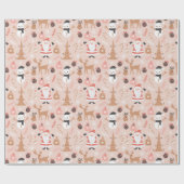 サンタクロースのかわいいピンクのクリスマスパターン ラッピングペーパー (フラット)