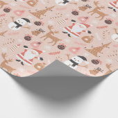 サンタクロースのかわいいピンクのクリスマスパターン ラッピングペーパー (角)