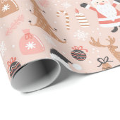 サンタクロースのかわいいピンクのクリスマスパターン ラッピングペーパー (ロールコーナー)