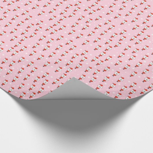 サンタクロースのかわいいピンクのクリスマスパターン ラッピングペーパー (角)