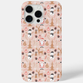 サンタクロースのかわいいピンクのクリスマスパターン iPhone 15 PRO MAXケース