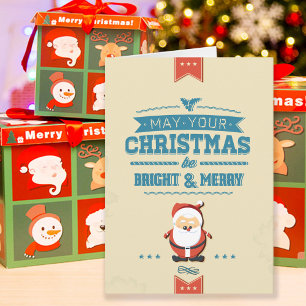 サンタクロースのかわいいリボンの青い印刷 シーズンカード