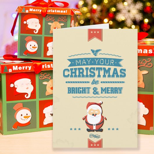 サンタクロースのかわいいリボンの青い印刷 シーズンカード
