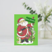 サンタクロースのかわいい動物のメリークリスマス シーズンポストカード (スタンド正面)