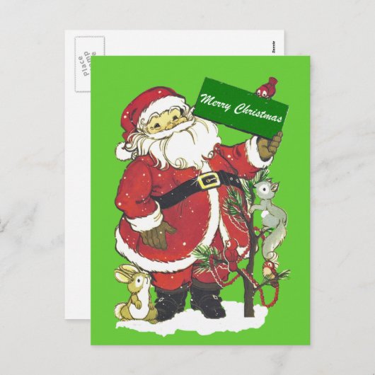 サンタクロースのかわいい動物のメリークリスマス シーズンポストカード (正面/裏面)