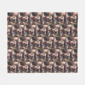 サンタクロースのかわいい犬と一緒に楽しいクリスマスを過ごしたい フリースブランケット (正面(横))