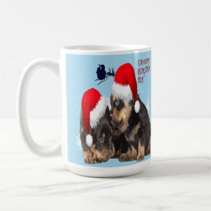 サンタクロースのそりと子犬のホワイトクリスマス コーヒーマグカップ