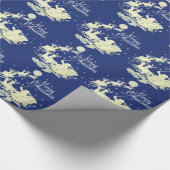 サンタクロースのそりの乗車のメリークリスマスの夜空 ラッピングペーパー (角)