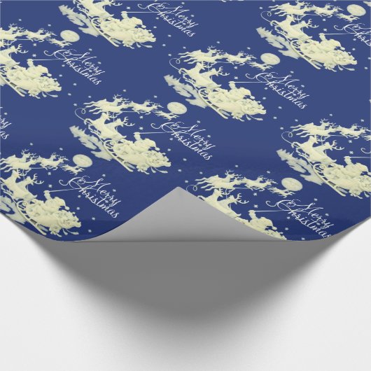 サンタクロースのそりの乗車のメリークリスマスの夜空 ラッピングペーパー (角)