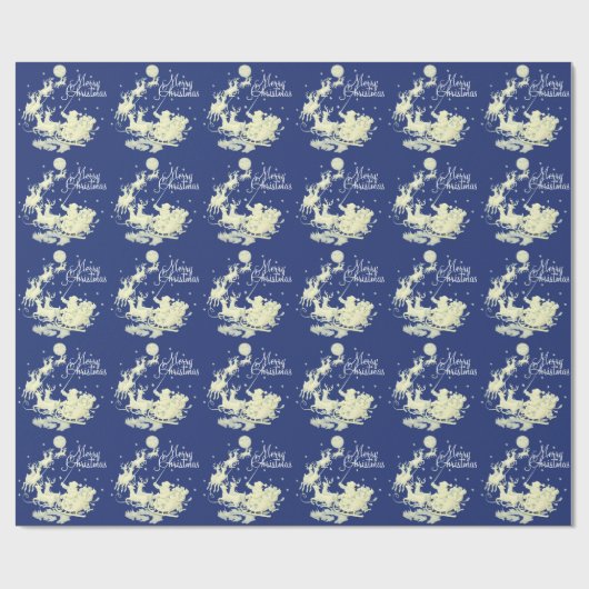 サンタクロースのそりの乗車のメリークリスマスの夜空 ラッピングペーパー (フラット)