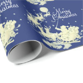 サンタクロースのそりの乗車のメリークリスマスの夜空 ラッピングペーパー (ロールコーナー)