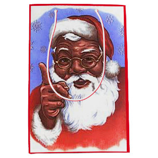 サンタクロースのアフリカ系アメリカ人の黒いクリスマス ミディアムペーパーバッグ