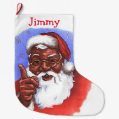 サンタクロースのアフリカ系アメリカ人の黒いクリスマス ラージクリスマスストッキング (正面)
